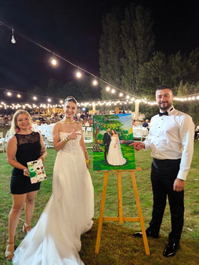 İzmir Selçuk canlı düğün ressamlığı gelin damat tablosu